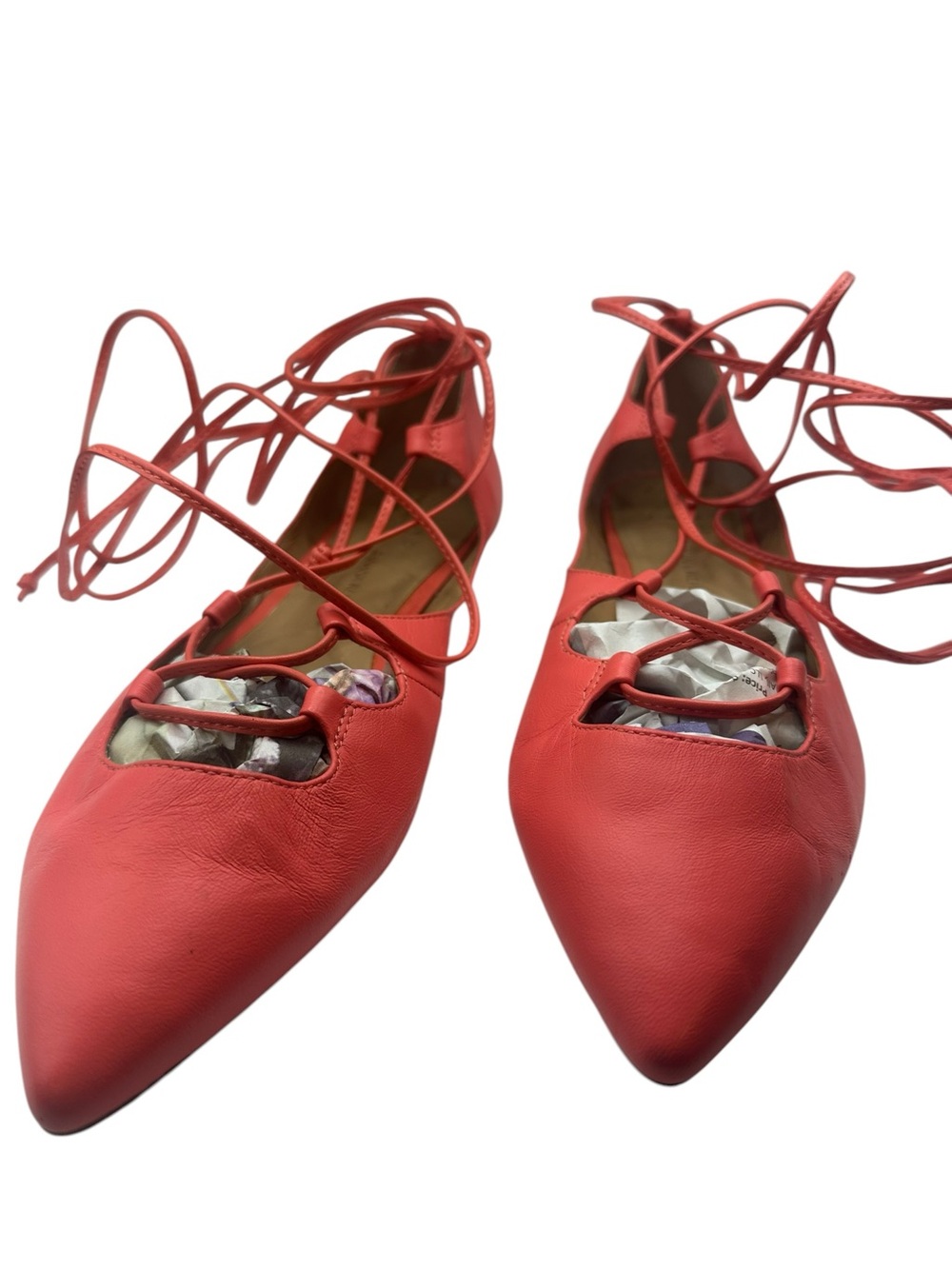 Banana Republic Pink Lace-Up Pointed Toe Flats Leather Womens 9.5